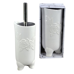 [V6214950000] Portascopino ceramica bianco rose tondocmø10h24/34