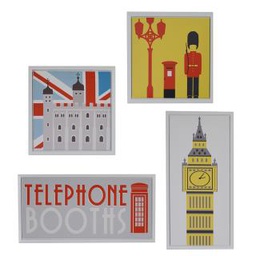 [V0224210000] Quadro stampa london bianco set 4 pezzicm30x60x2,5 + cm30x30x2,5