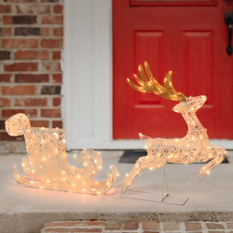 [20100238] Renna con Slitta 3D H60cm 160 LED Serie LHC Luci di Natale