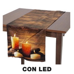 [V6163000000] Runner tessuto candele led marrone cm40x150