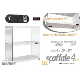 [GIC751479] Scaffale in vetro e mdf a led con bluetooth bianco cm 74 x 29 x 81 h