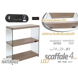 [GIC751462] Scaffale in vetro e mdf a led con bluetooth legno cm 74 x 29 x 81 h