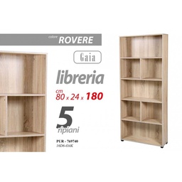 [GIC769740] Scaffale rovere 5 ripiani libreria moderna cm 80 x 24 x 180 h