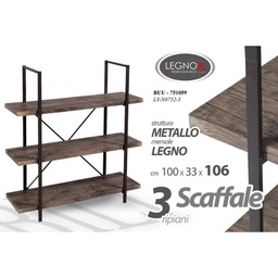 [GIC751059] Scaffale stile urban 3 ripiani  cm 100 x 33 x 106 h