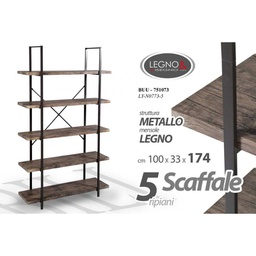 [GIC751073] Scaffale stile urban 5 ripiani cm 100 x 33 x 174 h