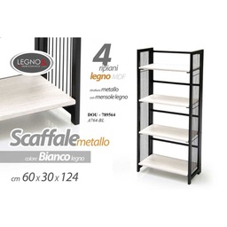 [GIC789564] Scaffale urban metallo legno bianco 4 ripiani cm 60 x 30 x 124 h