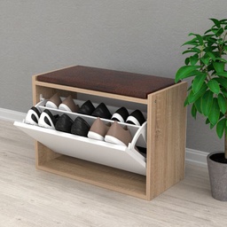 [FZ98907] Scarpiera baule Susa bianco e sonoma con cuscino imbottito