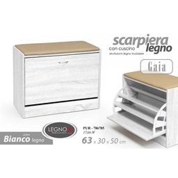[GIC786785] Scarpiera con cuscino bianca anta a ribalta da ingresso ripostiglio cm 63 x 30 x 50 h