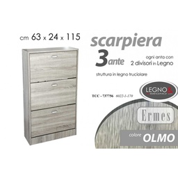 [GIC737756] Scarpiera olmo tre ribalte con due divisori cm 63 x 24 x 115 h