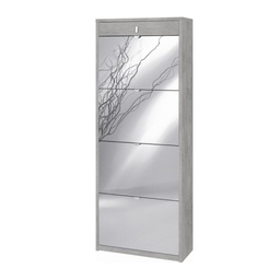 [OSK568CESPK] Scarpiera quattro ante a specchio un cassetto superiore Beton Cemento 63x29x h164 cm