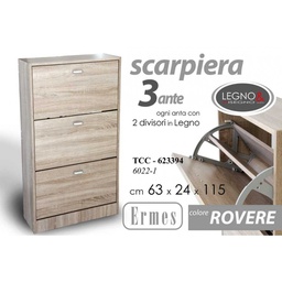 [GIC623394] Scarpiera slim rovere tre ribalte con due divisori cm 63 x 24 x 115 h