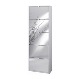 [ASK565BFSPK] Scarpiera slim salvaspazio cinque ante a specchio Bianco Cenere 63x29x h190 cm