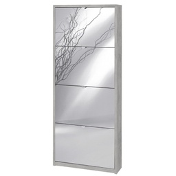 [ASK554CESPK] Scarpiera slim salvaspazio quattro ante a specchio Beton Cemento 63x18x h154 cm