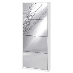[ASK554OSSPK] Scarpiera slim salvaspazio quattro ante a specchio Bianco Ossido 63x18x h154 cm