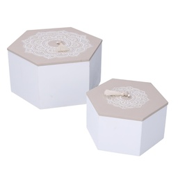 [V5925170000] Scatola legno 1-2 bianco mandala esagono cm19,5x19,5h10,5