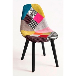 [FZ99840] Sedia Mab in Tessuto Patchwork con Gambe in Legno Nero  84x48x54 cm