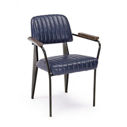 [B0746109] Sedia Nelly stile vintage in ecopelle con braccioli  blu 84 h cm
