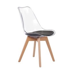 [FZ99850] Sedia Trasparente in PET con Gambe in Legno  82x46x53 cm