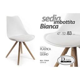 [GIC737619] 4x Sedia in plastica e legno bianca casa ufficio cm 47 x 52 x 83 h