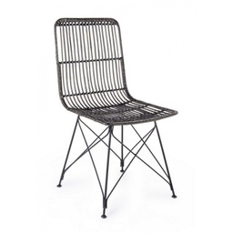 [B0671477] Sedia in stile contemporaneo in acciaio e kubu Nero LUCILA 45x55x h85 cm