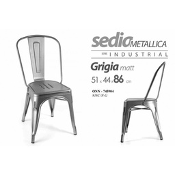[GIC745904] 4x Sedia industrial grigio in metallo stile urban cm 51 x 44 x 86 h
