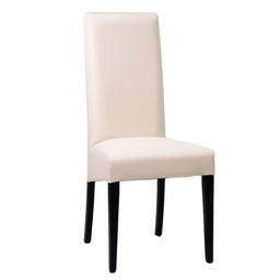 [V28045400CR] Sedia salotto ecopelle crema e legno faggio nero
