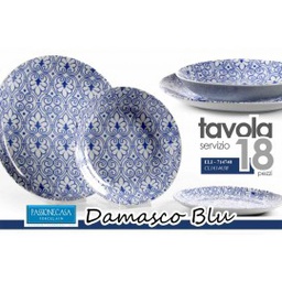 [58123] Servizio piatti da sei persone in ceramica blu damasco