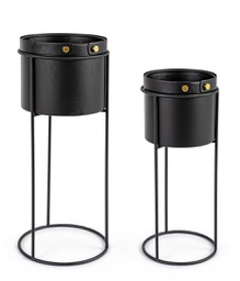 [B0182321] Set 2 vasi per pianta acciaio nero Zeina