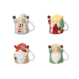 [19913674] Set 4 pz Mug 300 cc Up&amp;Down Gnomi Stoneware multicolor