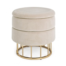 [B0720387] Sgabello struttura metallo dorato velluto beige cm 42 h