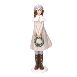 [V6150010000] Statua resina bambina con ghirlanda bianco cm8x12h31,5