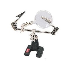 [017943] Supporto Terza Mano Da Tavolo Per Lavori Di Precisione Modellismo Saldatura 2 Bracci Con Pinze E Lente