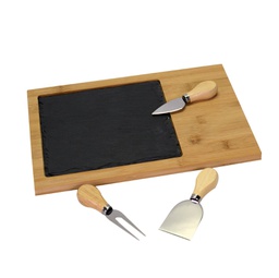 [V5860360000] Tagliere bambu' e ardesia set formaggio4 pz rettangolare cm33x24h1,5