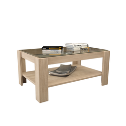 [AZ26274] Tavolino da soggiorno con ripiano in vetro  colore Olmo H41x90x60cm