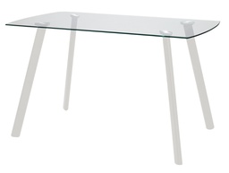 [19636198] Tavolo fisso Maura Bianco con piano in vetro e gambe in metallo 130x75x76