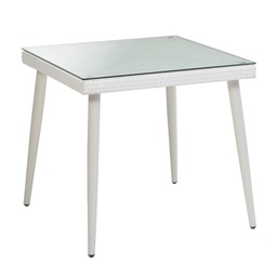 [V6435420000] Tavolo polyarattan quadrato bianco crema con vetro 90x90x77h cm
