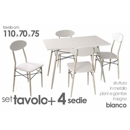 [GIC683923] Tavolo rettangolare cucina con quattro sedie cm 110x 70 x 75 h bianco