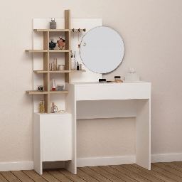 [FZ99274] Toilette trucco Mup bianca con vani a giorno rovere