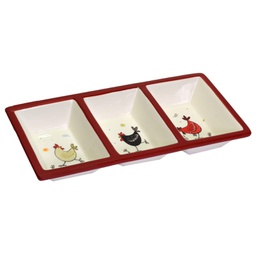 [V5857180000] Vassoio ceramica bianco galline 3 posticm32,3x15,8h4,7