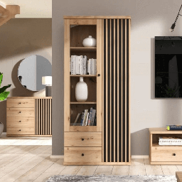 [FZ98928] ( 3c) Vetrina Medan52A 2 ante e 2 cassetti rovere antracite