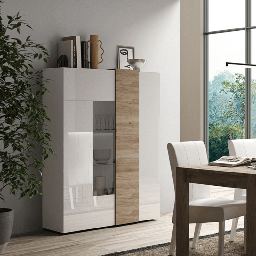 [FZ98876] (3c) Vetrina Sabry 2 ante bianco lucido rovere Kadiz