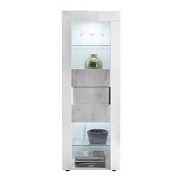 [FZ59671] Vetrina moderna bianco lucido 1 anta grigio cemento L.61 P.42 H.167 cm