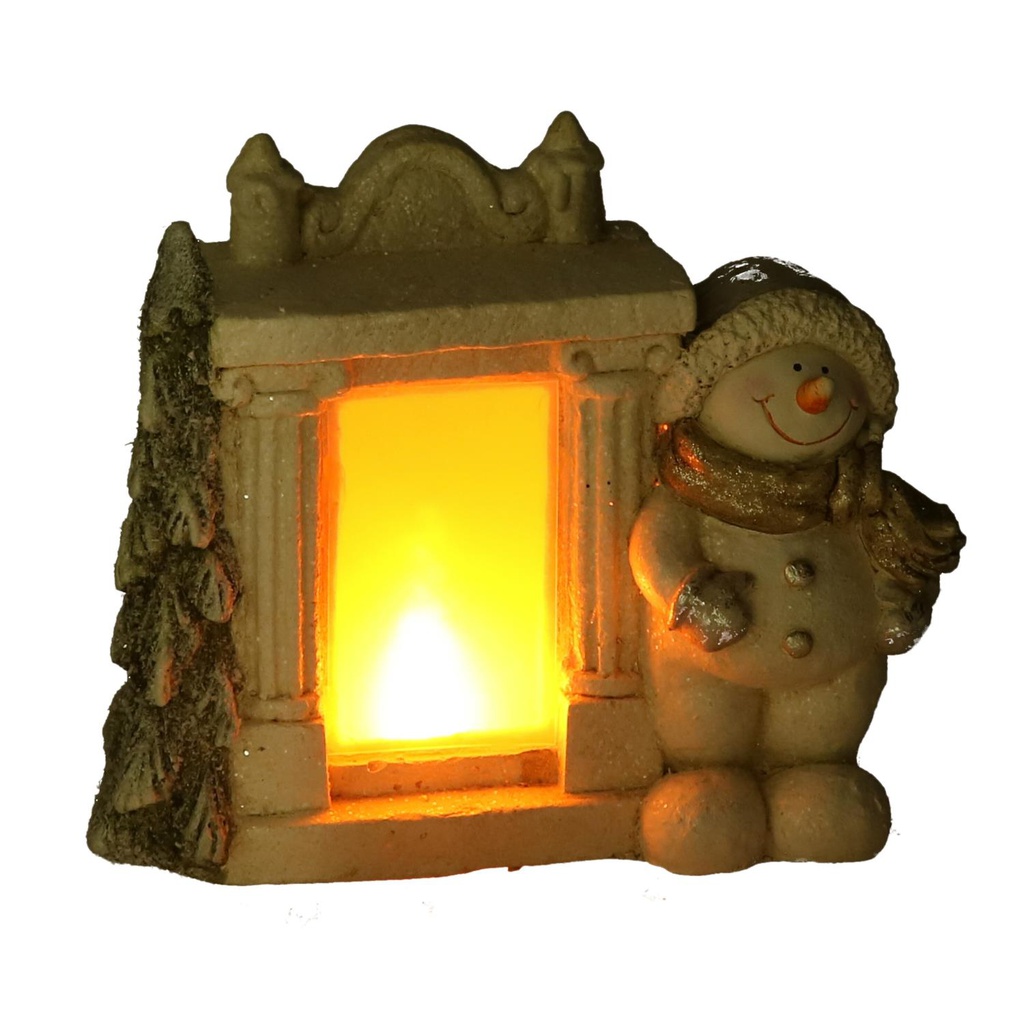 Camino resina con pupazzo di neve led bianco cm27x12h23