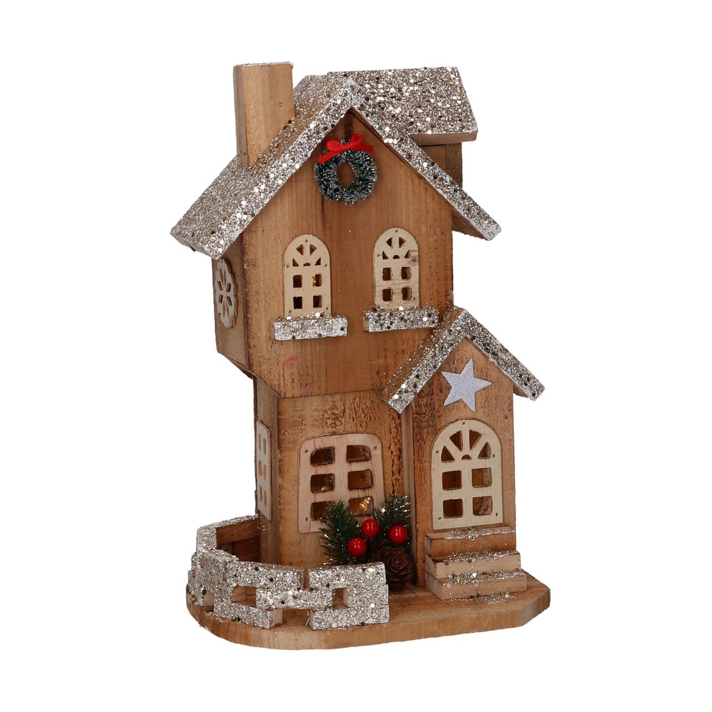 Casetta legno con led naturale cm19x14h31