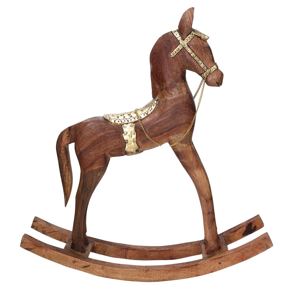 Cavallo legno rivestito metallo oro cm40x11h46
