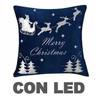 Cuscino led tessuto con renne blu cm40x40x12