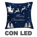 Cuscino led tessuto con renne blu cm40x40x12