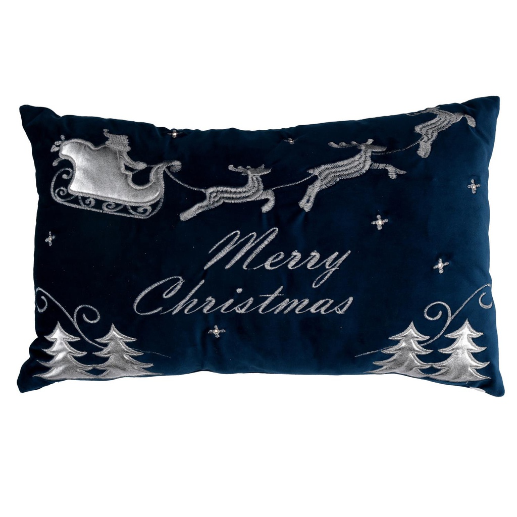 Cuscino led tessuto con renne blu cm50x30x12