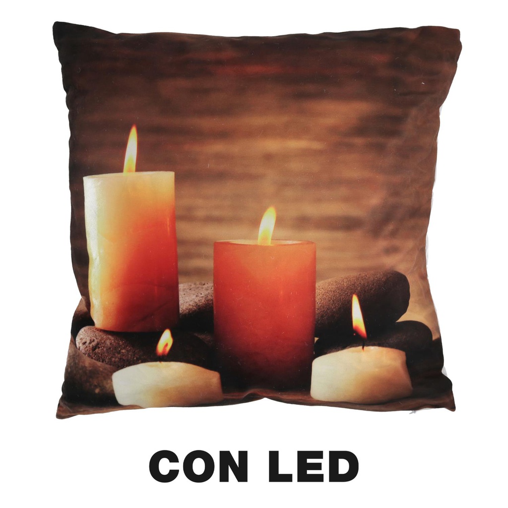 Cuscino tessuto candele led marrone cm40x40