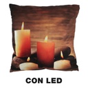 Cuscino tessuto candele led marrone cm40x40